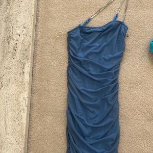 blue ruched dress